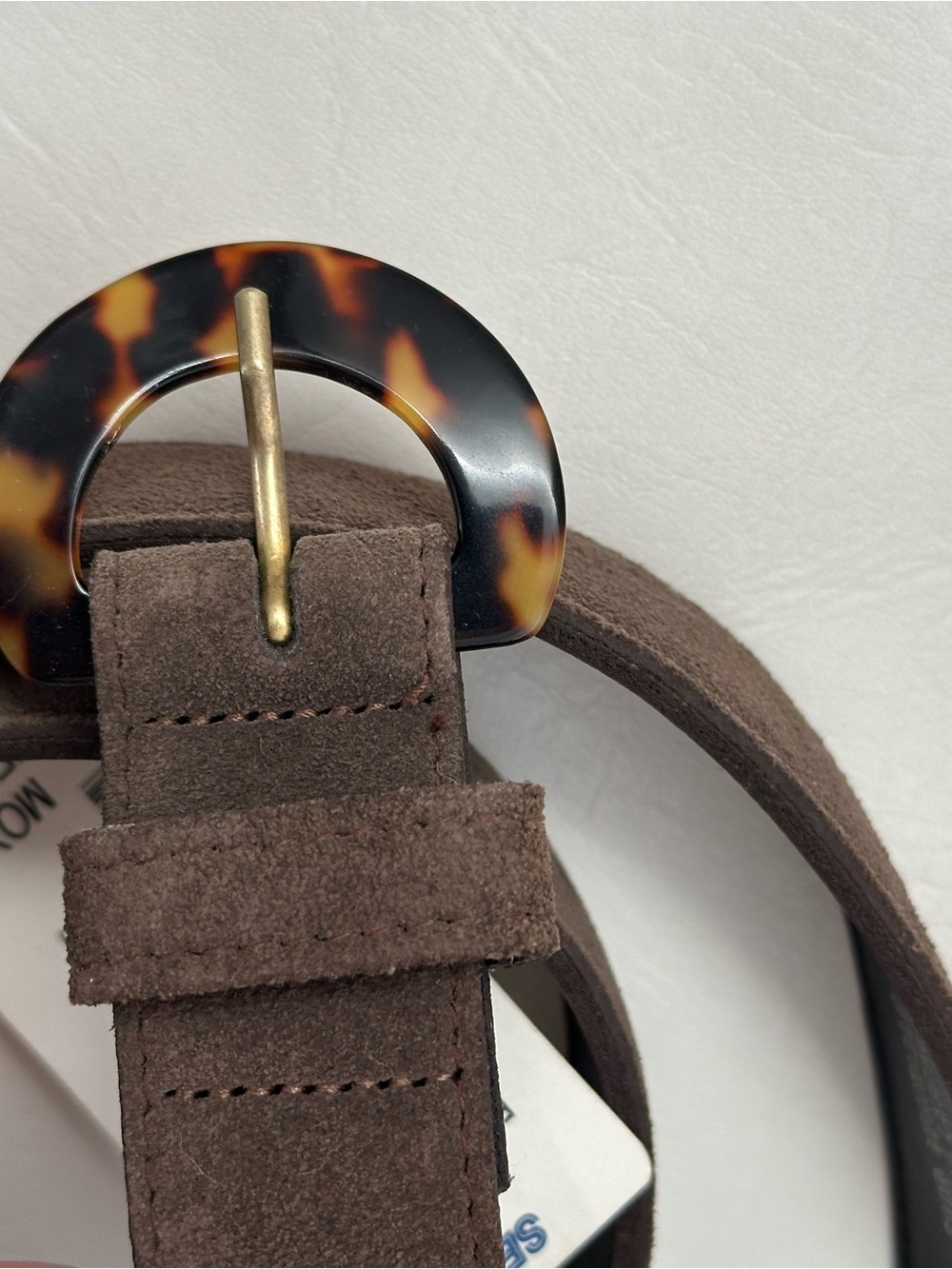 Vintage Suede Tortoiseshell Buckle Belt in Brown - Picture 2 of 5